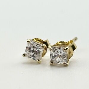 14k Gold Plated over Sterling Silver Square CZ Stud Earrings